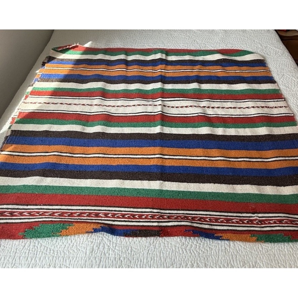 Vintage Mexican Saltillo Serape Blanket 68x42 Woven Striped Southwestern Rug